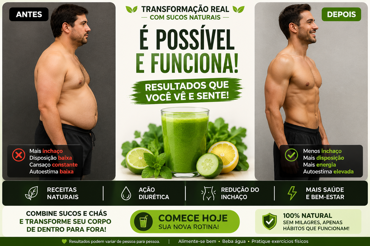 Homem mais seco com sucos detox