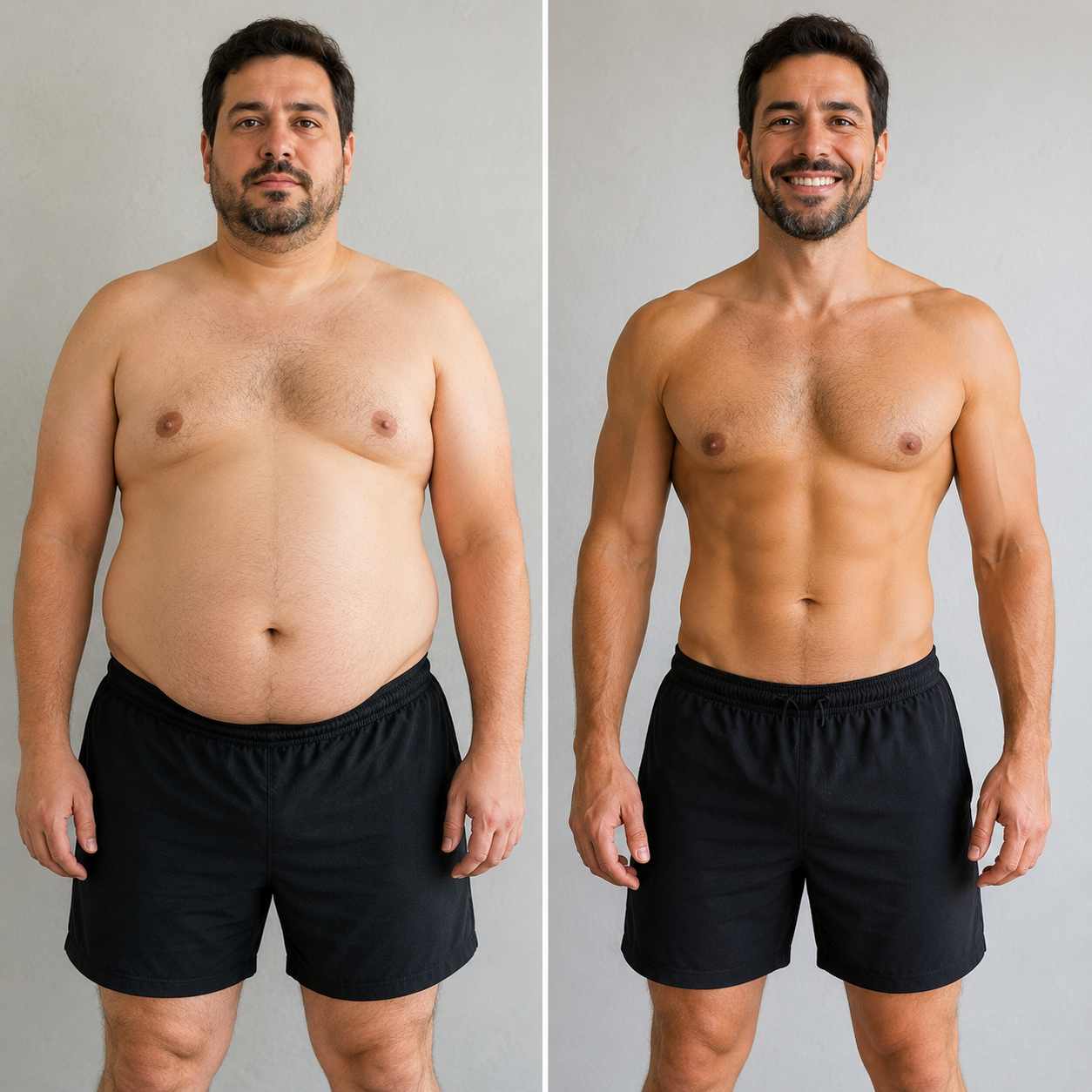 Antes e depois ilustrativo de emagrecimento masculino